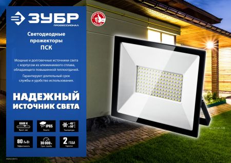 ЗУБР ПСК-30, 30 Вт, 6500 К, IP 65, светодиодный прожектор, Профессионал (57141-30)